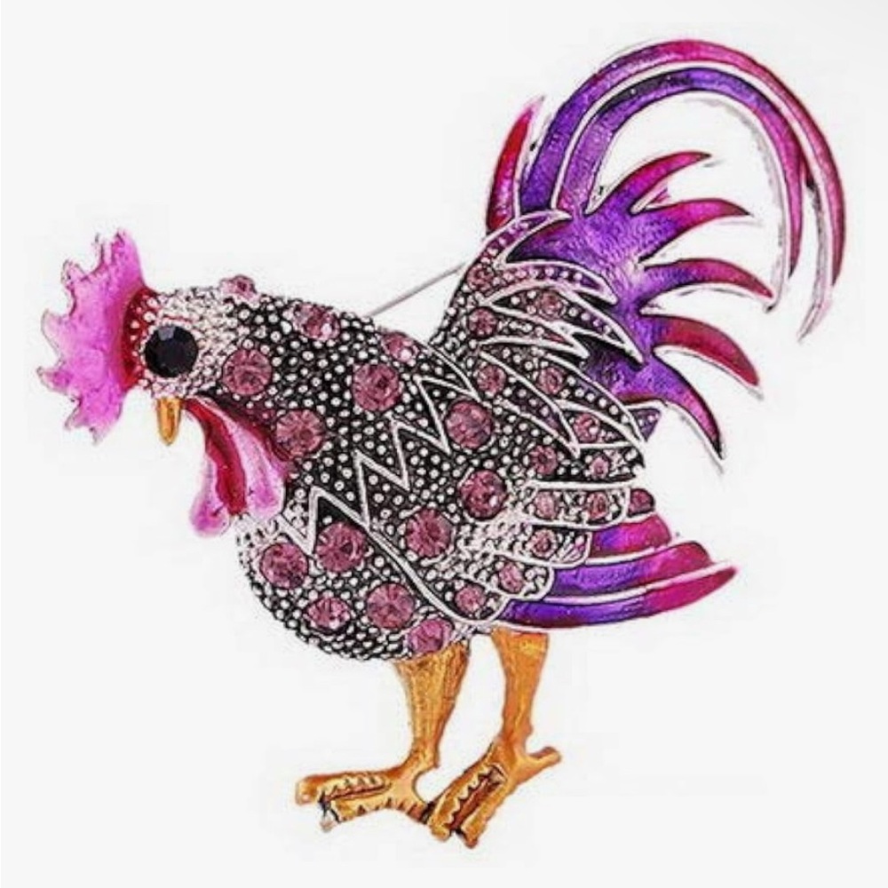 Rooster Colorful Bird Brooch